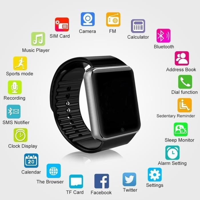 GT08 Bluetooth Smart Watch avec Camera avec Fente pour Carte SIM