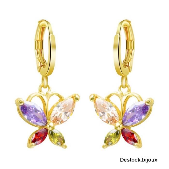 BOUCLES PAPILLONS PLAQUE OR 18 CARATS BOUCLES D/'OREILLES PENDANTES PAPILLONS