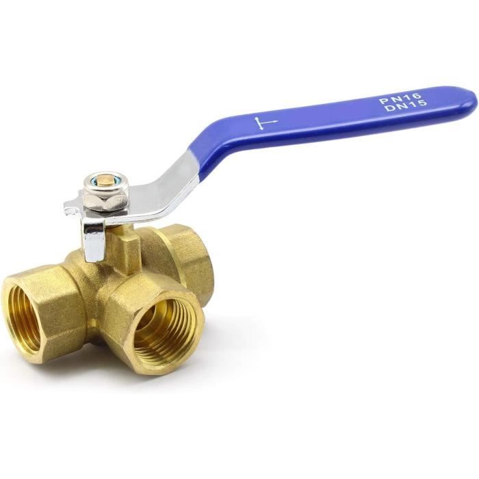 Vanne à Bille Manuelle 3 Voies En Laiton - Type L/T, Filetage Interne ISO 228 - Pour Eau, Huile, Gaz - Pression Max 1.6 MPa - DN25