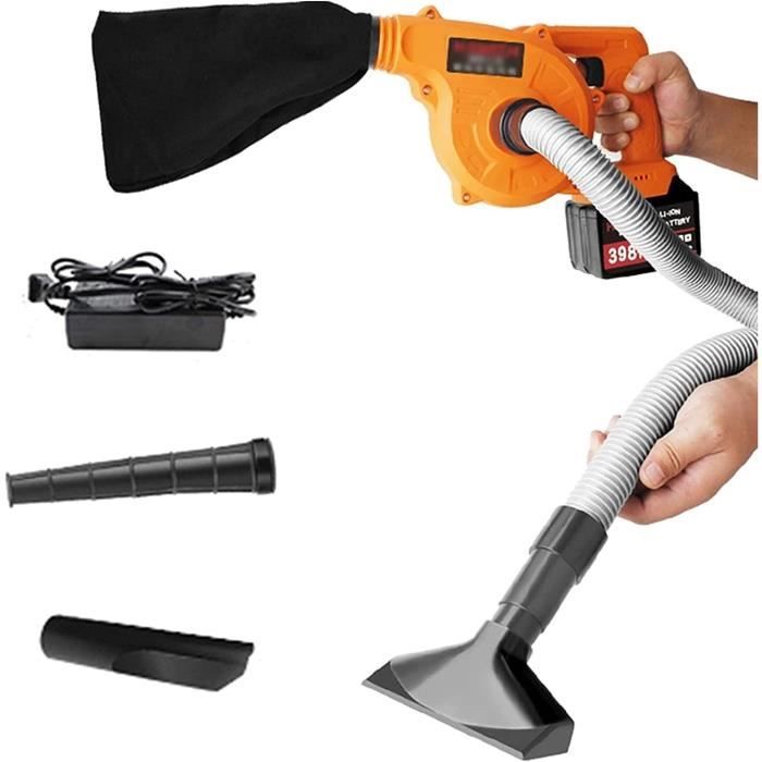 Aspirateur Souffleur De Feuilles Sans Fil 2-en-1 - 21V, 2 Batteries - Pour Jardin, Terrasse, Voiture - 10