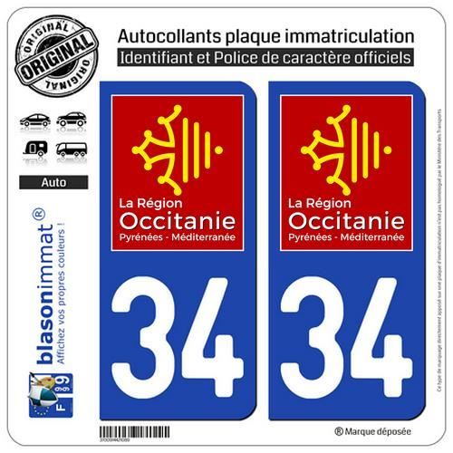 2 Autocollants Plaque Immatriculation Occitanie 31 – Vinyle Haute Résistance, Logo Noir, Fait En France