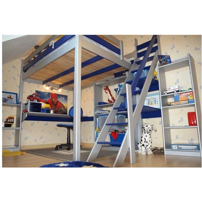 Lit Mezzanine Adulte 120x200 Lit Mezzanine Sylvia Avec Escalier De Meunier Bois Couleur