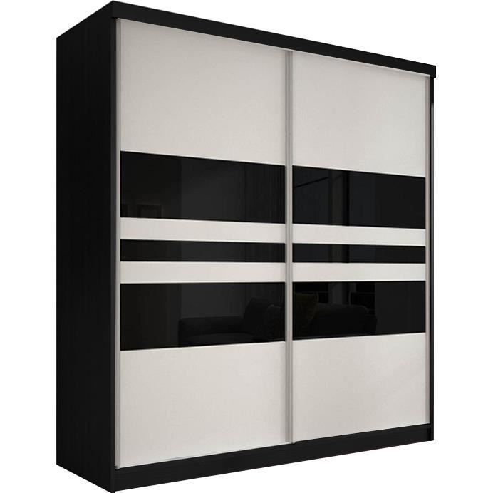 Armoire A 2 Portes Coulissantes Noires Et Blanches 180 200 Cm Avec