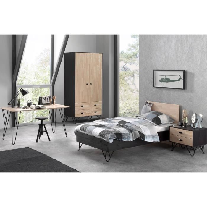Ensemble 4 Pieces Pour Chambre Moderne Avec Lit 90x200 Cm Chevet Armoire 2 Portes Et Bureau Coloris Brun Et Noir Achat Vente Chambre Complete Ensemble 4 Pieces Pour Cham Cdiscount