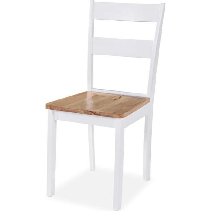 chaises de cuisine - zoe - lot de 2 - bois d'hévéa massif - blanc naturel