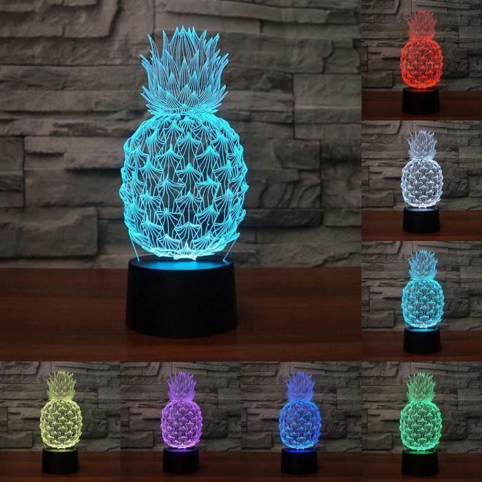 ananas nuit lumière led 7 couleur 3d optique illusion lampe pour chambre bureau nuit lampes @htp
