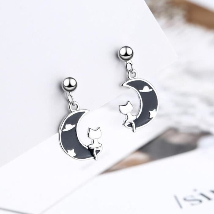 Boucles d oreilles chat mignon nuages lune noire bijoux a la mode 2020 argent accessoires de fete pour femmes cad SD10364 Achat Vente boucle d oreille Boucles d oreilles chat Femme Argent Argente