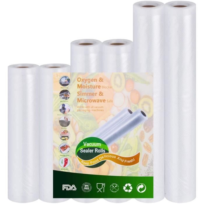Rouleaux Sacs Sous Vide Alimentaire - 5 Rouleaux 28cm X 300cm - Compatible Toutes Machines - Sans BPA - Conservation Nourriture