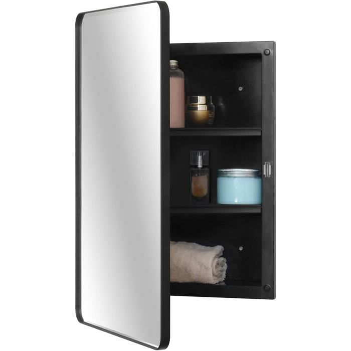 armoires à pharmacie - fundin armoire plastique porte miroir à bords biseautés cadre métal d angle rond encastré montage sur