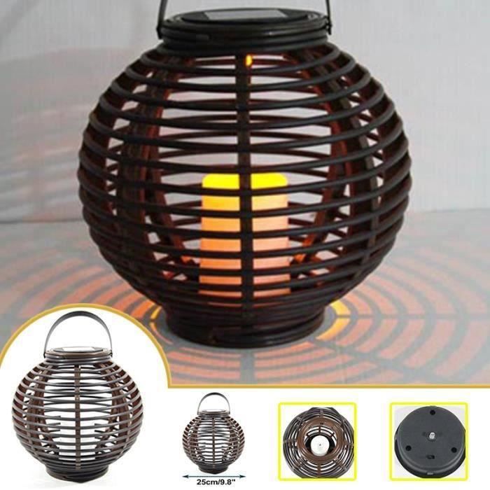 Lanterne Solaire Suspendue En Rotin – Lampe De Jardin Étanchée Avec Lumière Chaude Tungstène, Parfaite Pour Patio, Terrasse Et Porche