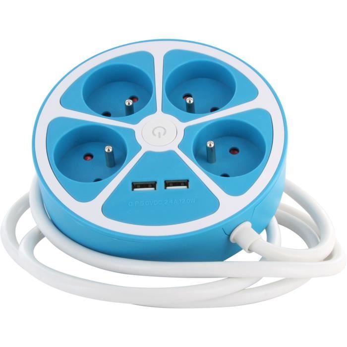 Multiprise design circulaire CHACON 4X16 A Cordon 1 5 Avec 2 USB A + Interrupteur