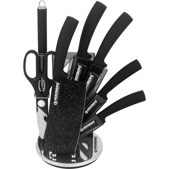 Set De 3 Couteaux De Cuisine Acier Inoxydable - Noir, Tranchants (Modèle B462)