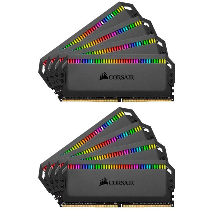 Vente Memoire PC Corsair Dominator Platinum RGB 64 Go (8x 8Go) DDR4 4000 MHz CL19 - Kit Quad Channel 8 barrettes de RAM DDR4 PC4-32000 - pas cher
