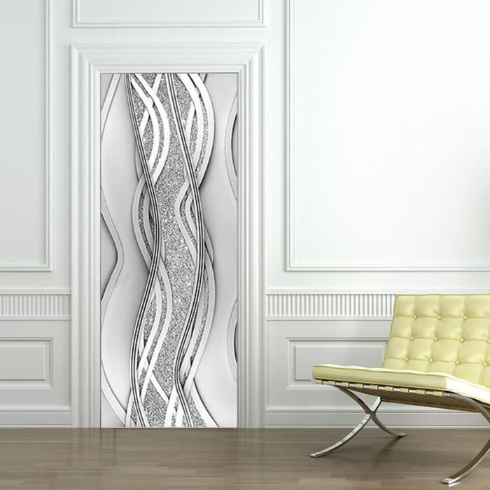 Stickers Porte 3D Auto-Adhésifs Paysage Abstrait Coloré 88x200 Cm - PVC Décoration Murale Porte Chambre Bureau, Facile à Poser
