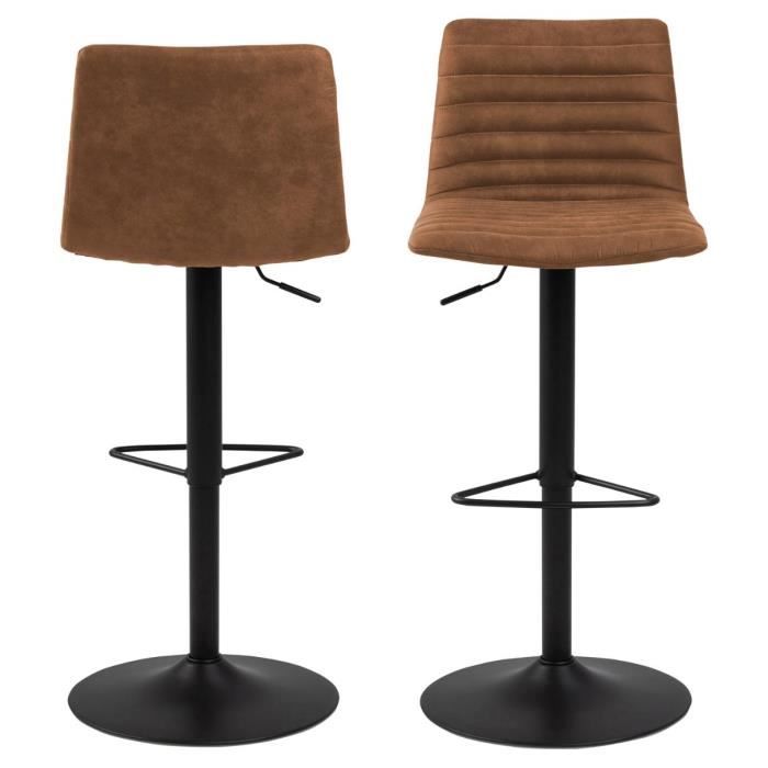 lot de 2 chaises de bar - emob - kimmy - hauteur réglable - base noir mat - repose-pieds