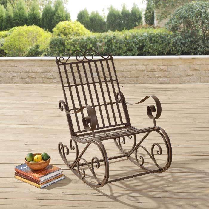 fauteuil à bascule de jardin vintage geraldton métal 92x59x90 cm bronze