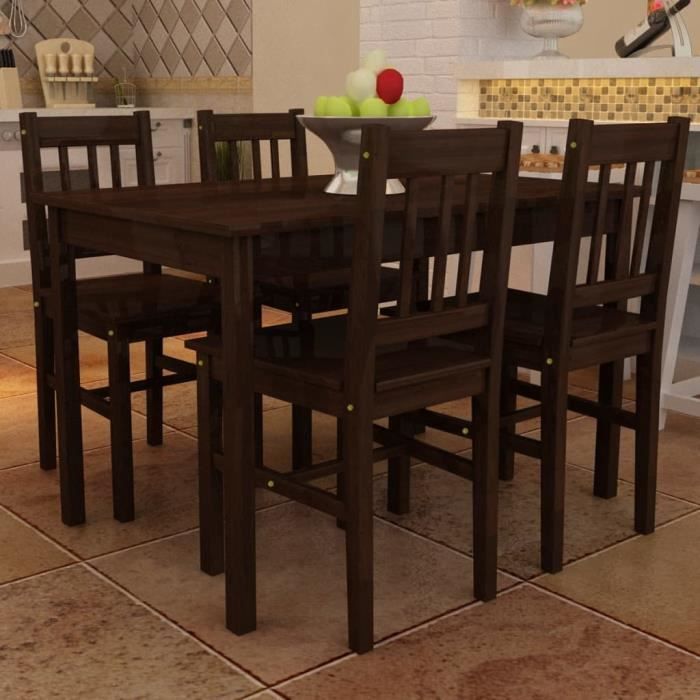 Table de salle à manger - ESTINK - Marron - 1 table et 4 chaises - Bois massif - Rectangulaire