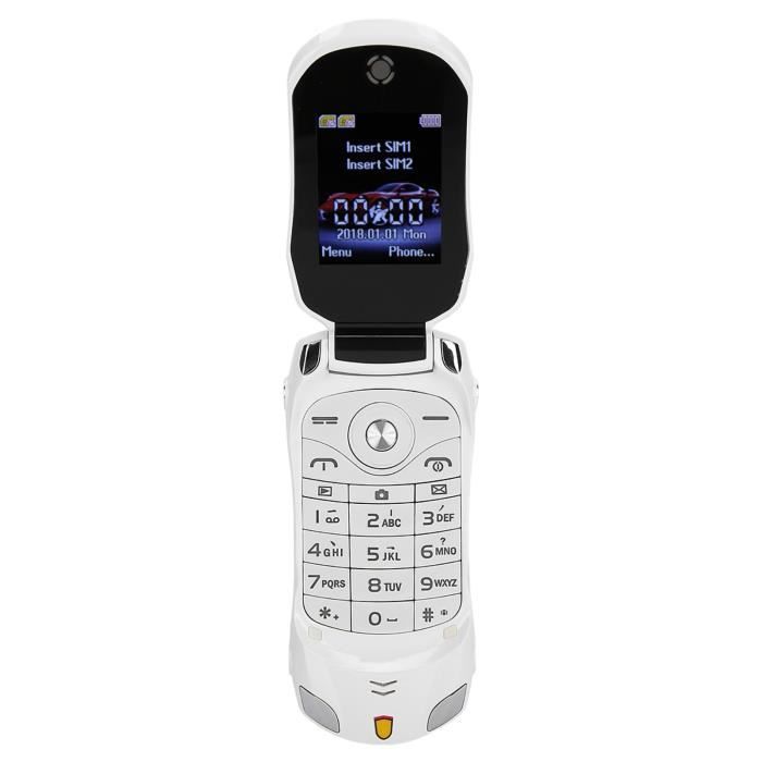 Téléphone portable à clavier basculant en forme de voiture modèle GSM téléphone mobile 100-240V US Blanc