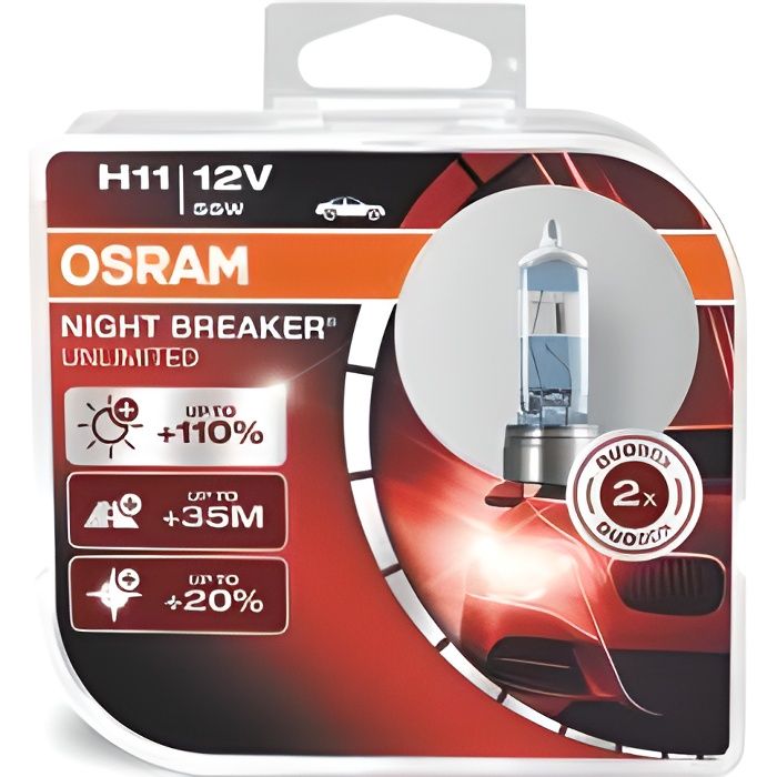 2x OSRAM NIGHT BREAKER UNLIMITED H11, Lampe de phare halogène, 64211NBU-HCB, 12V PKW, boîte duo