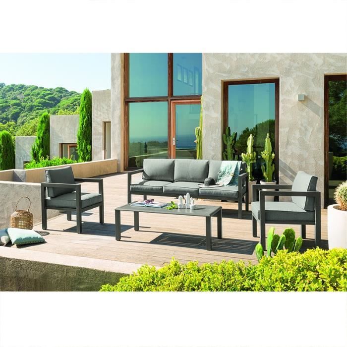Salon extérieur graphite 5 places new Azua tonka Hespéride - Cdiscount  Jardin