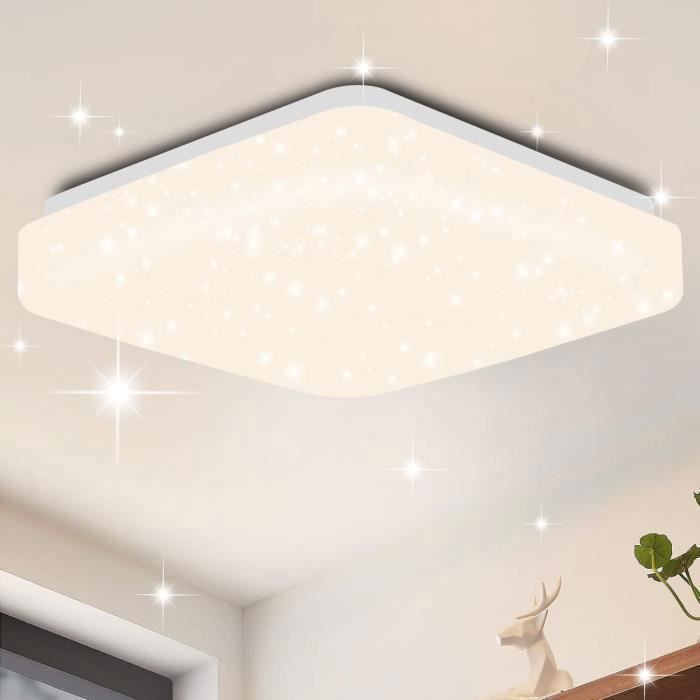 Homefire Plafonnier moderne LED carré - plastique - blanc - 21*21*6cm - avec ciel étoilé