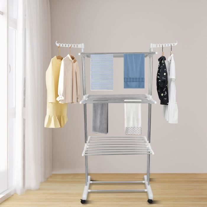 Séchoir à Linge 3 Niveaux Pliable En Acier – Grand Espace Séchage 24 Barres – Gain De Place