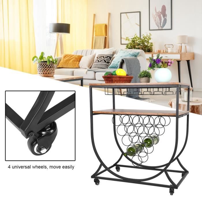 Hurrise Desserte Cuisine A Roulettes Avec Porte Bouteilles Et Porte Verres Chariot Service Avec Plateau Repas 74 X 41 X 85 Cm Cdiscount Maison