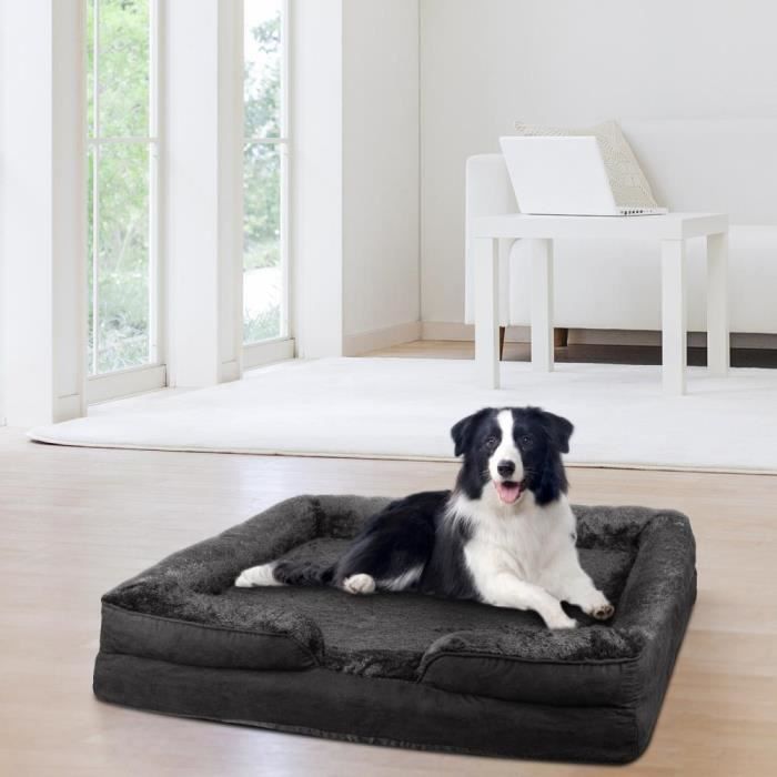 Comparer les prix de Panier pour Chien Grande Taille KEDIA - Lit Orthopédique en Coton - Noir - Rectangulaire - Intérieur
