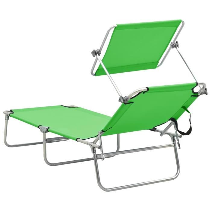 KIMISS Chaise longue pliable avec auvent Vert AluminiumLEF Cdiscount