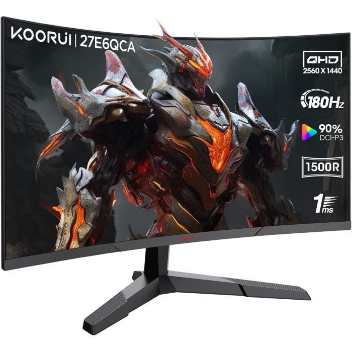 Ecran PC Gaming - KOORUI - 27 Incurvé 1500R - Résolution QHD 2560x1440 - 180Hz - 1ms