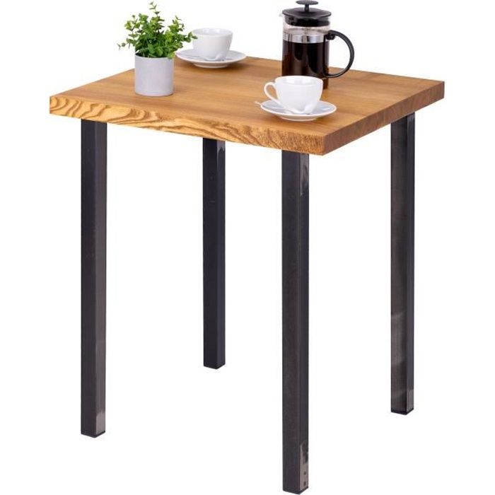 lamo manufaktur table haute de cuisine - mange debout - table de bar - 60x60x76 cm - acier brut - modèle classic - frêne rustique