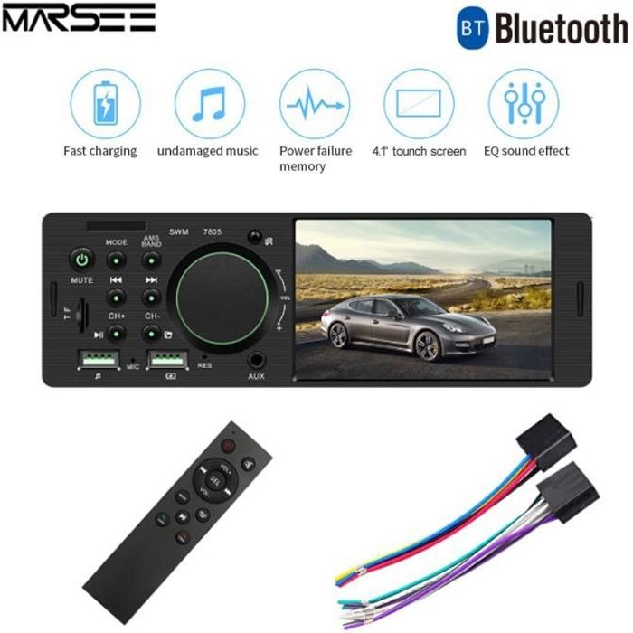 1 Din 2Ports USB Charge Rapide Radio de Voiture 4x60W Poste Radio 7Couleurs FM St/ér/éo Radio USB//SD//AUX//EQ//Lecteur MP3 Autoradio Autoradio Bluetooth