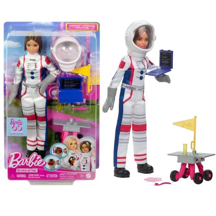Barbie Poupée Astronaute - 10 Accessoires - Lespace - Coffret Barbie Métiers - Mattel - 65ème Anniversaire - HRG45 - 3 ans et plus