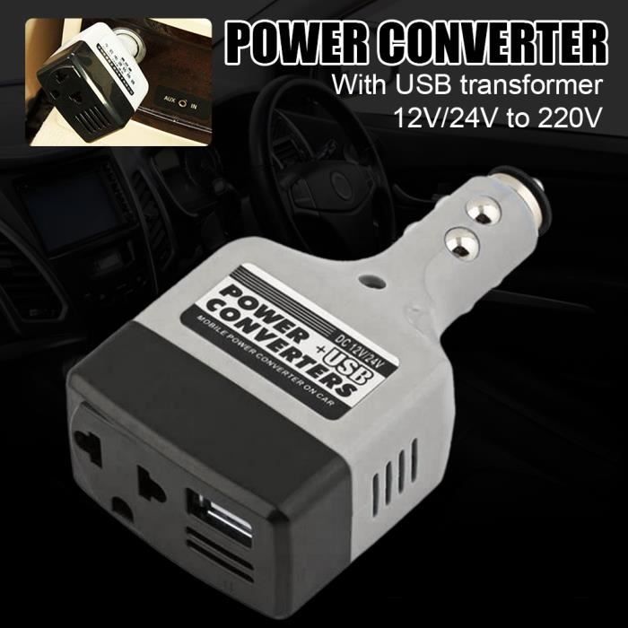 Convertisseur 12V-24V à 220V -Chargeur USB- adaptateur de chargement de téléphone portable