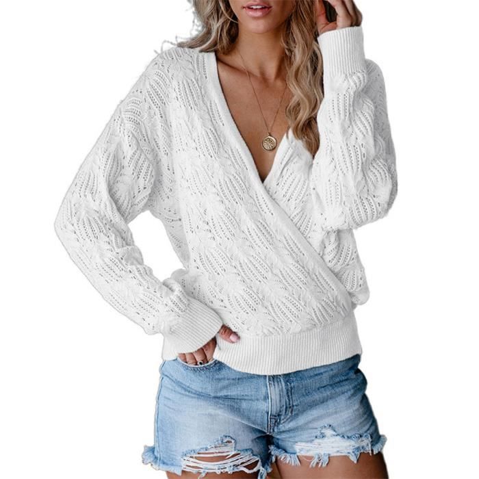 dioche pull à col en v womens deep v neck cross wrap front sweater loose casual long sleeve pullover tops vetements caban