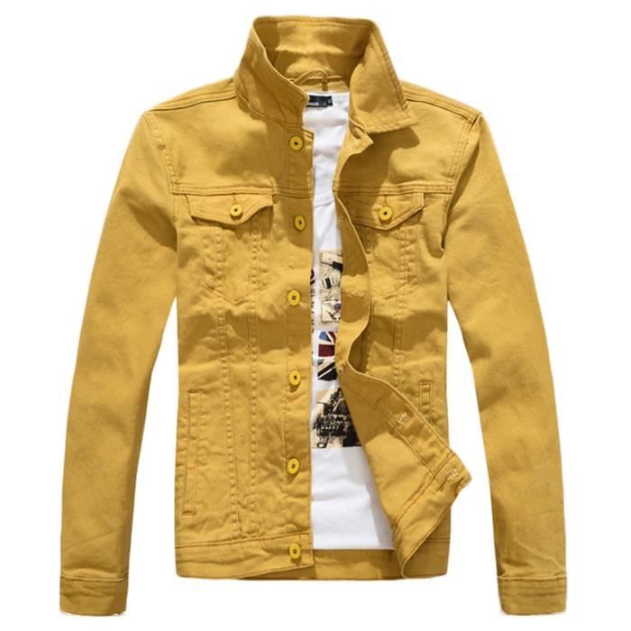 Veste en Jean Homme Slim Fit Casual Veste de Printemps Vetement Couleur Unie Jaune Cdiscount Pret a Porter