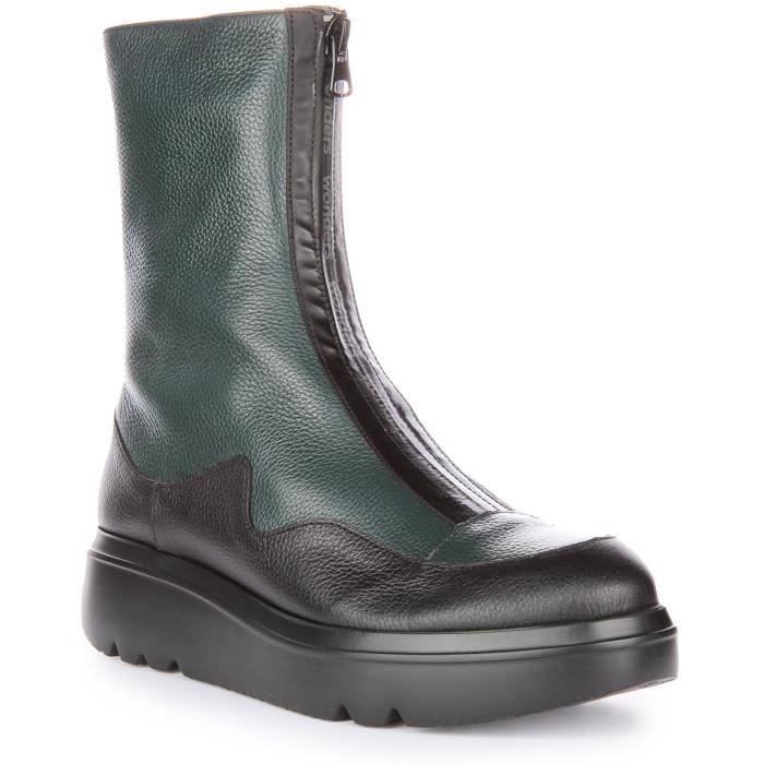 Wonders Livia Bottines a plateforme en cuir avec fermeture eclair sur le devant pour femmes en vert fonce Vert Fonce 41