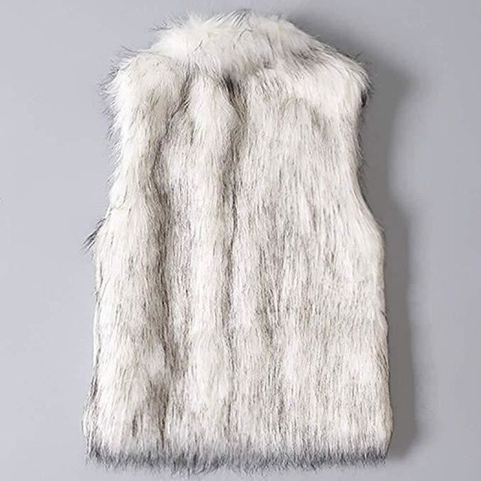 Gilet Femme Chaud Manteau d'hiver en Fausse Fourrure Cardigan sans Manches  Mode Gilet Veste Blanc