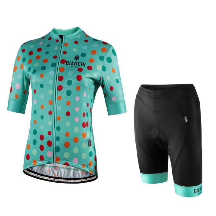 Bianchi Maillot De Cyclisme Femme Manches Courtes Ete Cuissard A Velo Gel Combinaison Vtt Ensemble De Vetement Prix Pas Cher Cdiscount