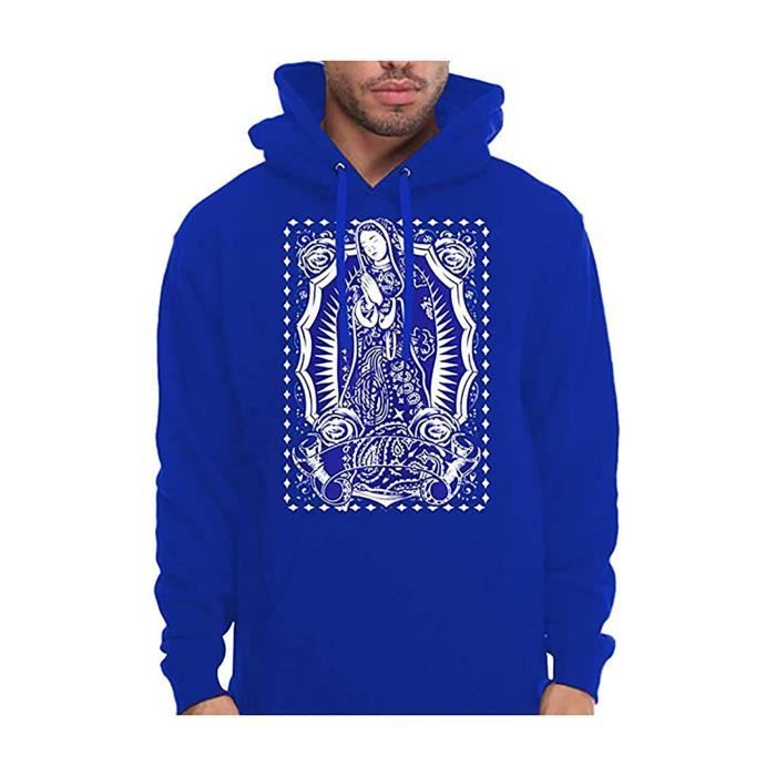Sweatshirt EJZDA Sweat a capuche bleu royal Vierge Marie Bandana Guadalupe Art Taille M Noir Cdiscount Pret a Porter