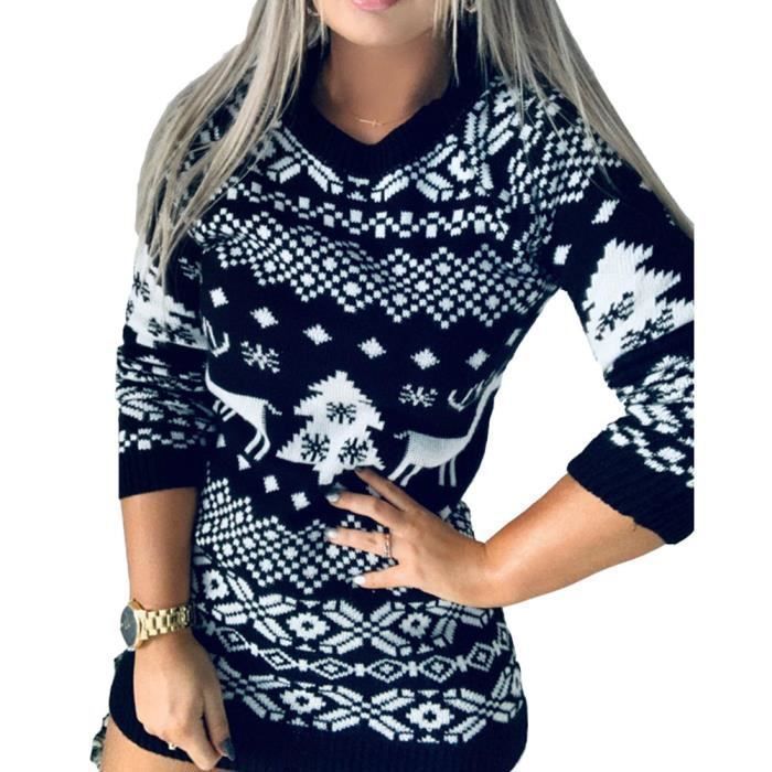 Pull Femme No l Col Rond Robe Renne Tricot Femme Hiver Manches