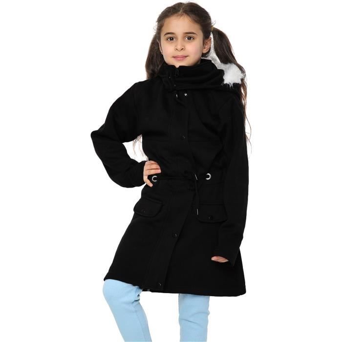Enfants Filles Longue Parka veste Faux Fur a capuche 5 13 Year Noir Cdiscount Pret a Porter