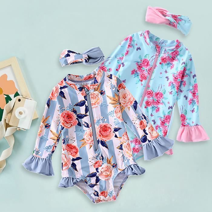 Kunyeah Lot De 3 Tenues Bébé Fille - Body Manches Longues + Bandeau Nœud + Chaussettes - Fleurs