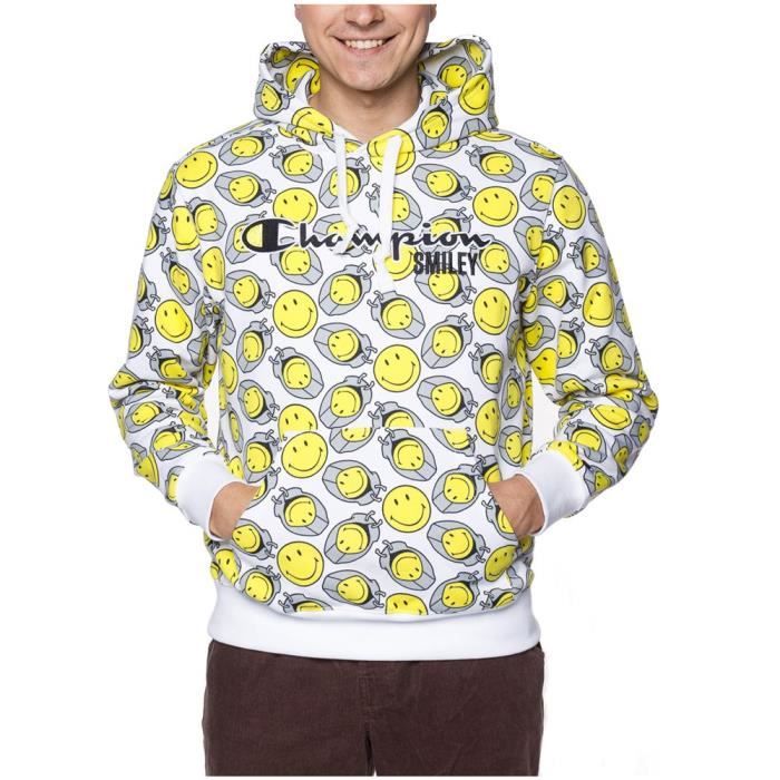Sweat CHAMPION X Smiley Blanc Gris Jaune Homme Adulte