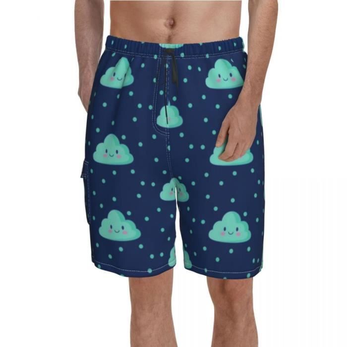 Short De Plage Homme Avec Drapeau Français – Tissu Polyester Séchage Rapide – Taille élastique Avec Cordon – Poches Latérales – Idéal été