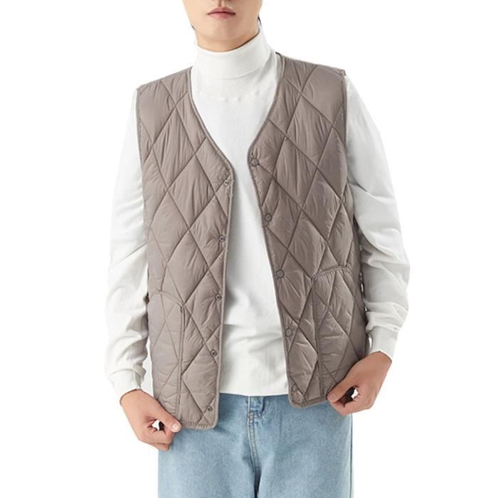 Homme Gilet court Doublure Polaire Gilet matelasse Chaud Col en V Rembourre Chauffe corps Casual Gilet en Polaire Hiver KakiSM Kakism Cdiscount Pret a Porter