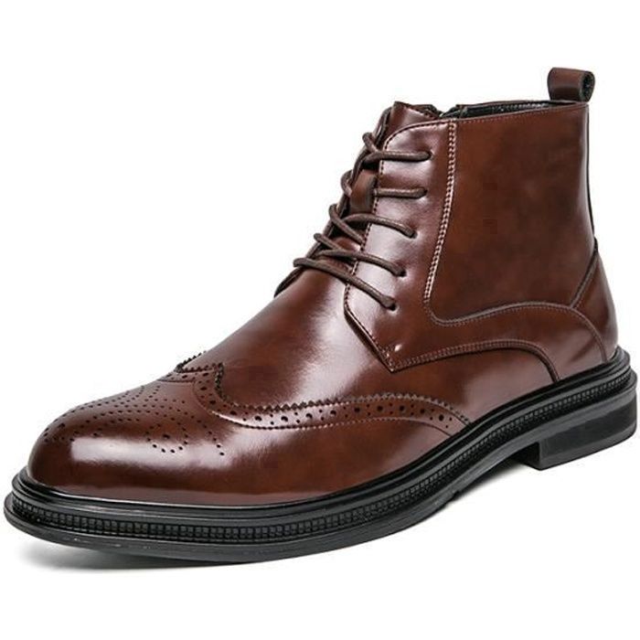 Bottine Boots Homme en Cuir Haut dessus Marron Brun