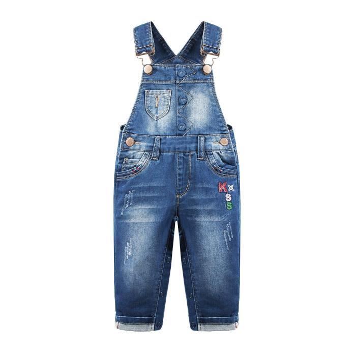 Salopette En Jean Déchiré KIDSCOOL SPACE Pour Bébé Et Tout-Petit - Coton Doux, Bretelles Réglables - Taille 6-12 Mois à 4-5 Ans