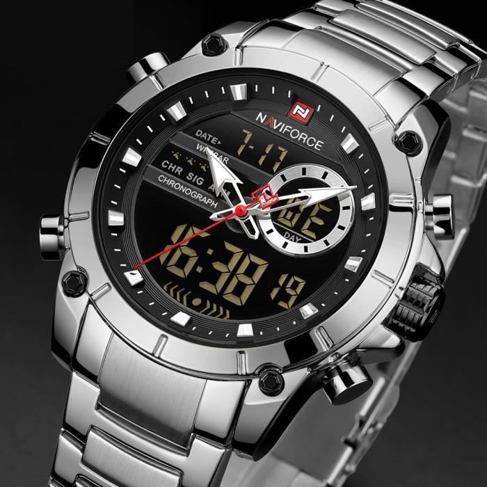 LINGYUE Hommes Double Affichage Quartz Led Montre En Acier Inoxydable