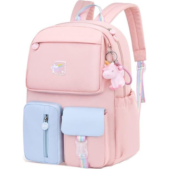 Cartable pour Filles Mignon Licorne Pendentif Sac à Dos pour Adolescentes Collège Satch Sac de voyage - rose